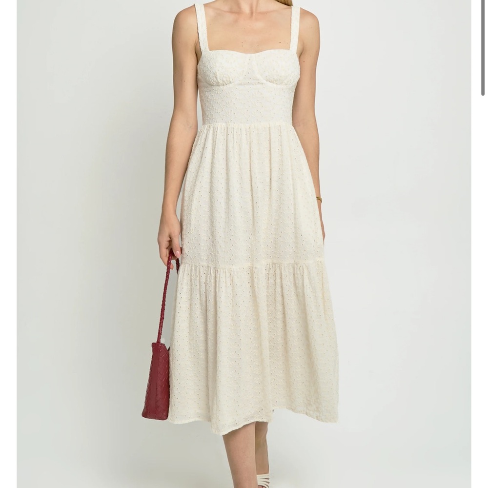 o.p.t Jewel Cotton Cream Lace Midi Dress
